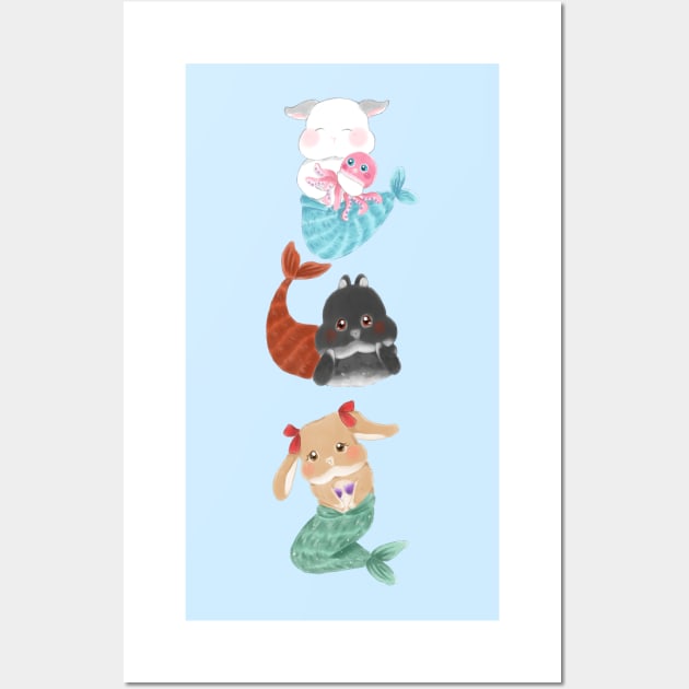 Mermaid Bunny BSC Horizontal Line | Bailey Sean Claude x Bunniesmee Wall Art by GambarGrace